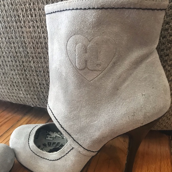 Harajuku Lovers Gwen Stefani Ankle Boots Open Cut Out Grey Gray Suede Leather 9 - Picture 10 of 16